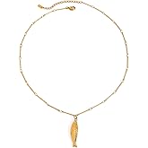 Hebelee 14K Gold-Toned Fish Pendant Necklace for Women Stainless Steel Charm Drop Sardine Necklaces Adjustable Ocean Sea Animal Beach Jewelry for Summer Holiday 18 Inches