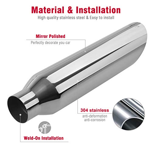 Upower 2.5" to 4" Exhaust Tips 18" Long Stainless Steel Weld-On Tailpipe