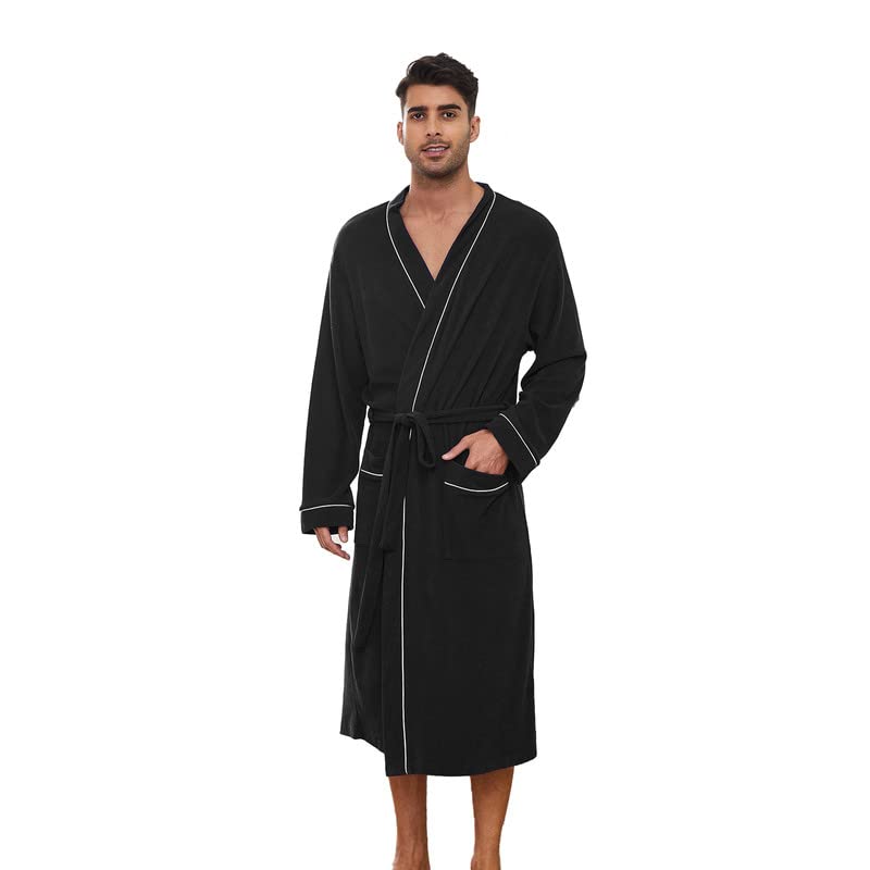 Photo 1 of U2SKIIN Mens Bathrobes 100% Cotton Terry Cloth Robe, Soft Lightweight Long Spa Bathrobe for Men (Black, L/XL)
