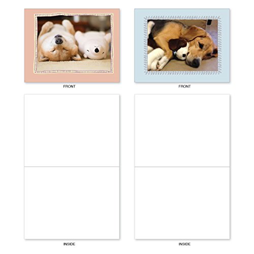 10 Assorted Puppy Note Cards w/ Envelopes (Small 4 x 5.12 Inch) - Assortment of All Occasion 'Cuddle Buddies' Blank Greeting Cards - Sleeping Dogs w/ Stuffed Animals - Notecard Stationery M6469OCBsl - Thumbnail 4