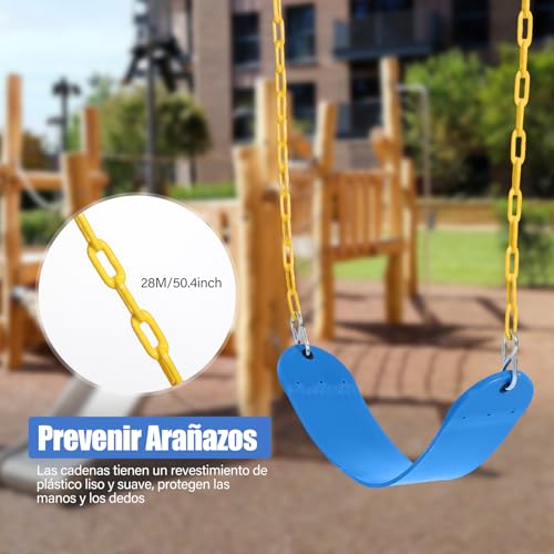 SEXYBIRDS Juego de 3 Asientos de Columpio Resistentes, Juego de Columpios para Jardin, Columpio al Aire Libre con Cadenas revestidas de plástico y mosquetón, Soporte de 440 Libras (Verde, Azul, Rojo)