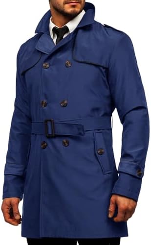 Gsywaipei Men's Solid Color Trench Coat Casual Windproof Business