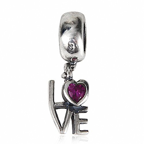 LOVE Purple Crystal Dangle Charm 925 Sterling Silver Heart Charm for Charms Bracelet