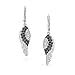 Two Tone Spiritual Guardian Angel Wing Feather Cubic Zirconia Black White CZ Lever back Earrings For Women Silver Plated
