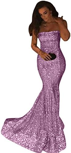Dressylady Shinny Strapless Long Mermaid Prom Bridesmaid Dress Sequins Evening Gowns Lilac 8