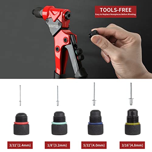 AIUITIO Rivet Gun with 200 Pcs Rivets, Hand Rivet Gun 360° Swivel Head