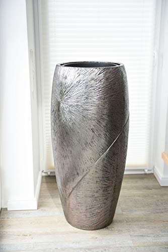 VIVANNO Pflanzkübel Design-Pflanzgefäß Fiberglas ROYAL Silber Schwarz 107 x 50 cm – Bild 4