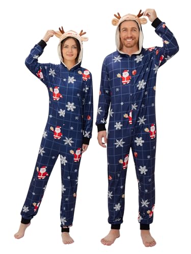 Photo 1 of **PARTIAL SET ONLY 1 JUMPSUIT** URMAGIC Matching Couple Pajamas Christmas Pajamas for Women Mens Adult Pjs Xmas One Piece Sleepwear Hooded Zipper Jumpsuit