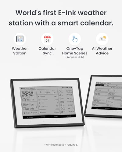 SwitchBot Smart E-Ink Weather Station, 7.5" Wireless Indoor & Outdoor Temperature and Humidity Monitor with Electronic Calendar, Compatible with Google, iCloud, Outlook and More