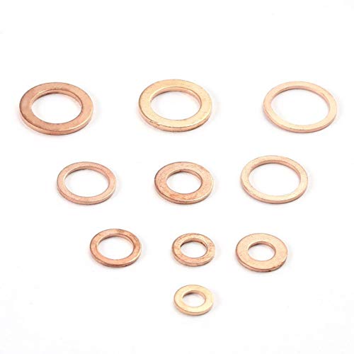 Liobaba 200Pcs Solid Copper Washer M5-M14 Flat Ring Sump Plug Oil Seal Assorted Set Box Electrical Conductivity Thermal Conductivity