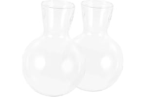 IWOWHERO 2pcs High Borosilicate Glass Plant Vase Hole, Round Bulb Terrarium for Indoor Air Plants, Includes Wooden Stand for 
