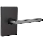 Emtek Passage Set, Modern Rectangular Rosette, Helios Lever, Flat Black, RH