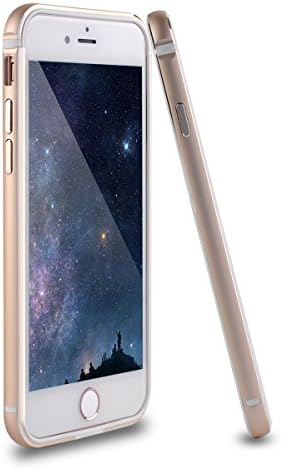 iPhone 7 Case,Hedonism[Elegant Alloy Series]Aluminum Metal Bumper Frame(No Signal Reduce) with Shock Absorbing Flexible TPU Inner+Clear Back Panel for iPhone 7,Gold