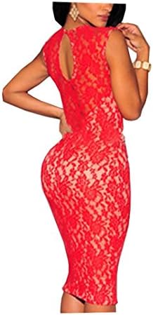 Romanse Women's 2015 Summer Sleeveless Lace Party Prom Midi Dress Red L