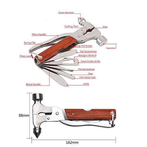 Kepeak Multipurpose Multitool with Mini Tools, Stainless Steel Multitool Mahogany Handle, Perfect for Camping, Survival Kit, Outdoors, Car Tool with Hammer, Axe, Knife, Plier, Screwdrivers, Saw
