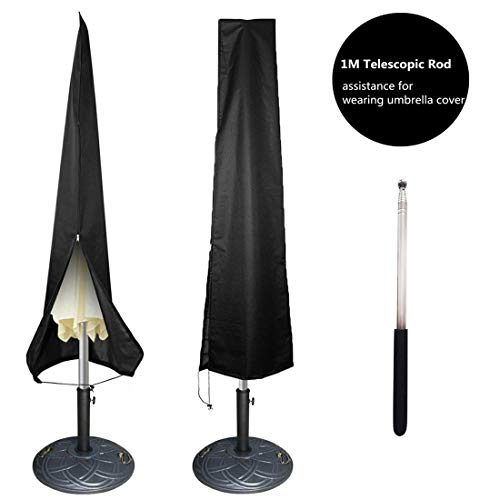 UPSTONE Umbrella Covers Waterproof Parasol Patio Umbrella Covers with Zipper and Telescopic Rod for 7ft to 11 ft Outdoor Umbrellas,Black 420D Oxford Fabric