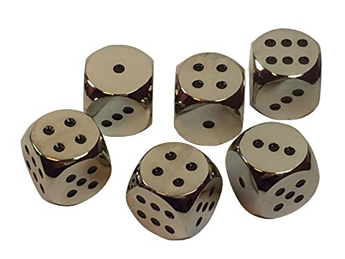 Set of 6 solid metal dice (silver color with black pips…