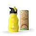 Kids Water Bottle with Straw & Handle, 12 oz, Yellow - Eco Friendly Toddler Cups with Straws - Easy Sip Metal Water Bottle for Kids - Cute Stainless Steel Water Bottles for Children - Leak Proof Lid