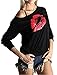 Smile Fish Women Casual Oversized Sexy Lips Print Off Shoulder Pullover