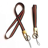 Flat Woven Stripe Yarn Dyed Neck Lanyard Long Strap and Wrist Strap for Cell Phone,KeyChain,Etc Device, With Bronze Hook and Key Ring.1 Set contains 1 Neck Strap and 1 Wrist Strap (Black/green/red)