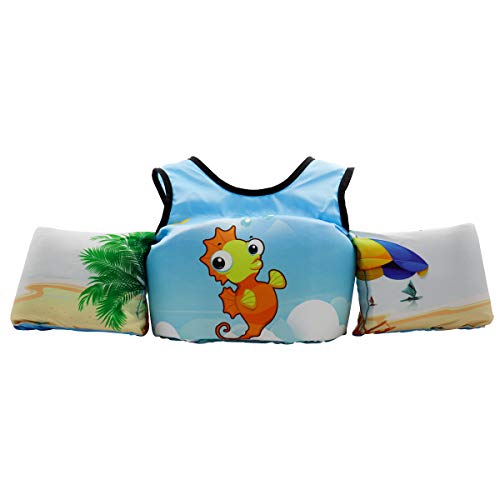 VIEKUU Toddler Swim Vest Child Life Jacket Kids Life Vest Swimming Pool Training Swim Aid for Baby Learn to Swim 2-6 Years Old 15-30KG(Hippocampus)