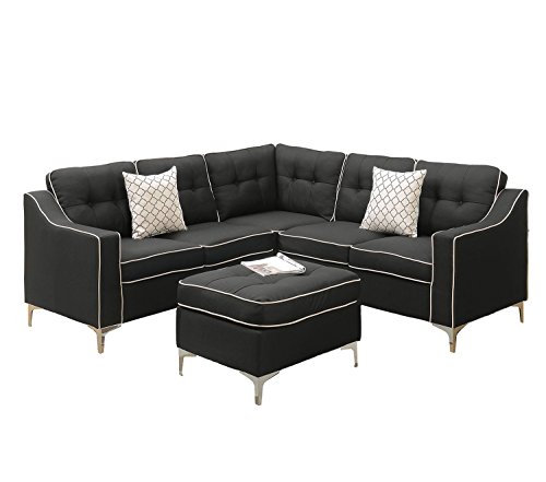 Poundex F6997 Bobkona Effie Sectional with Ottoman, Black