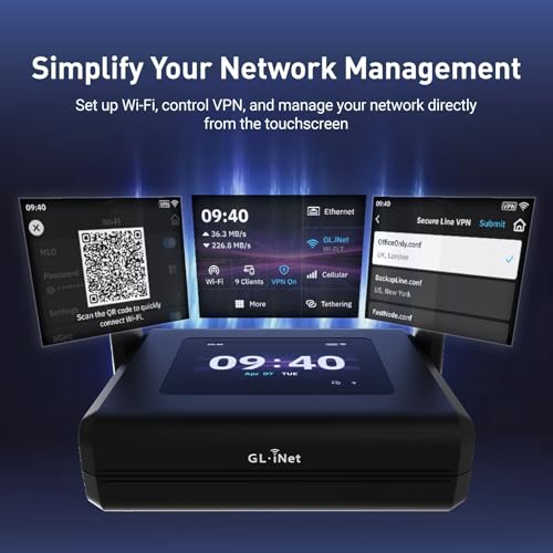 GL.iNet Slate 7 Pro (GL-BE10000) Tri-Band Wi-Fi 7 Travel Router – 6GHz 5.7Gbps, MLO, 2.8" Touchscreen, 1.1Gbps WireGuard VPN, DPI Security, Dual 2.5G + Mwan3, OpenWrt – Business Travel, Digital Nomad