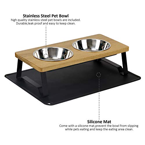 XZONE PET Raised Pet Bowls for Cats and Puppy, Walnut Wood Elevated