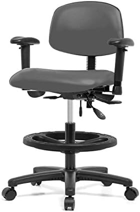 Top Medical Multi Task Chair with Adjustable Armrests and Footring 22" - 29" - Gunmetal Vinyl - Black Casters
