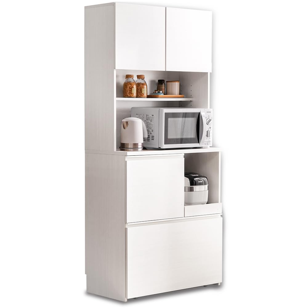 【幅79奥行41コンセント2口】アイリスオーヤマ キッチンラック 食器棚 棚 キッチン 収納 棚 収納棚 ラック キャビネット キッチンキャビネット KCB-790 オフホワイト商品画像