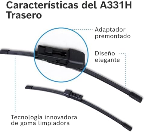 Limpiaparabrisas Trasero A331H con Rendimiento Óptimo de Limpieza - Escobilla Individual de Recambio para Luneta Trasera, 33 cm