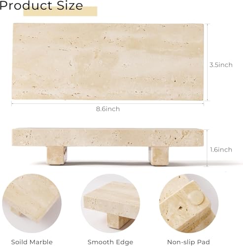 WORHE Travertine Soap Tray for Bathroom Countertop 8.6" x 3.5" Waterproof Stone Soap Dish Holder, Marble Pedestal Stand for Sink, Vanity, Counter Luxury Decorative Tray Farmhouse Decor Beige-H087
