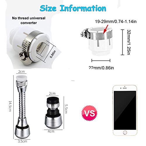 Bonaweite 360 Degrees Rotate Faucet Nozzle with Adjustable Faucet Joint Water-Saving Filter Sprayer Sprinkler Tap Water Bubbler Aerator Connector Faucet Accessories - 2 Pack