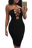 Merry21 Womens Sleeveless Low-cut Lace Up Strechy Club Bandage Dress M Black