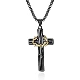Udefwl Cross Necklace for Men,Men's Black/Silver Cross Necklace with Crown of Thorns, Titanium Steel Cross Pendant Necklace,Stainless Steel Chain for Men, Religious Jewelry for Men 60 cm/23.6 inches
