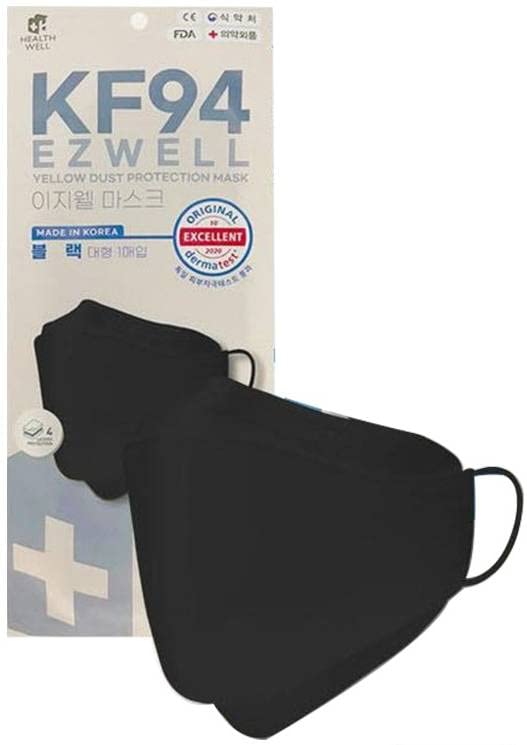 20 Pack Large Black KF94 Individually Wrapped by EZWELL(Made in Korea