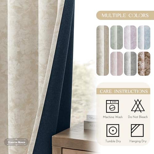 Beauoop Beige Floral Jacquard Blackout Curtains 84 Inches Long 2 Panels for Bedroom Living Room Taupe Flower Chenille Room Darkening Thermal Insulated Soundproof Grommet Window Treatments Drapes 52x84