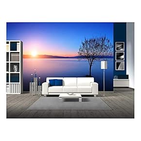 Silhouette of Tree in Ohrid Lake, Macedonia at Sunset - Removable Wall Mural | Self-Adhesive Large Wallpaper - 66x96 inches