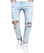 Men’s Skinny Ripped Washed Jeans Destroyed Knee Holes Denim Broken Light Blue Pants (32)