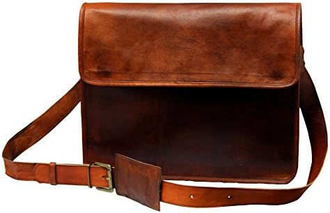 TLC 15" Inch Leather Bag Leather Messenger Bag Half Flap Leather Bag Laptop Bag Crossbody Bags for Men & Women