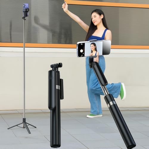 Tripé Bastão de Selfie 3 em 1 – Compacto e Extensível até 1,70 m de Altura, Controle Bluetooth, Rotação 360° – Para Gravações, Reels, TikTok, YouTube, iPhone e Android