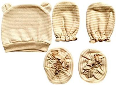 Vodeus Baby Boys Girls Set of One Pair of Mittens One Pair Of Booties and Baby Cap