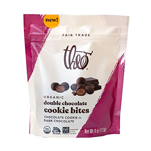 Theo Chocolate Double Chocolate Vegan Cookie Bites, 4 Ounce Resealable Bag, 6 Pack Organic