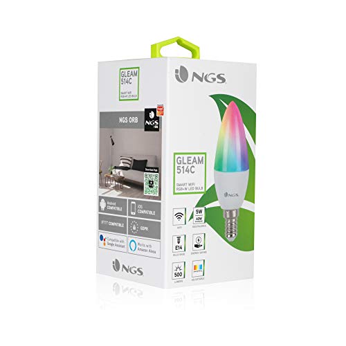 NGS-Smart-WI-FI-Led-Bulb-Gleam-514C-Bombilla-Inteligente-con-WI-FI-Compatible-con-Amazon-Alexa-Google-Home-e-IFTTT-Colores-regulables-Led-potencia-5W