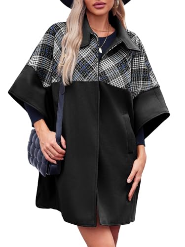 TANKANEO WOMENS OVERSIZED PLAID PEA COAT WINTER CASUAL...
