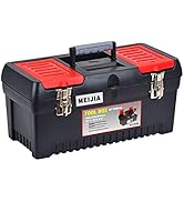 MEIJIA Portable Tool Storage Box, Organizers With Mental Latches And Detachable Tray(Black And Re...