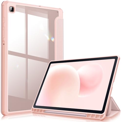 Fintie Hybrid Case for Samsung Galaxy Tab S6 Lite 10.4 Inch 2024/2022/2020 Tablet - Shockproof Protective Case with Transparent Hard Shell and Pen Holder, Rose Gold