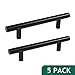 Probrico (5 Pack 3-3/4 Inch Hole Centers Cabinet Handles Black Kitchen Cabinet Pulls, Euro T Bar Drawer Handles Dresser Cabinet Pulls Hardware, 6 Inch Total Length