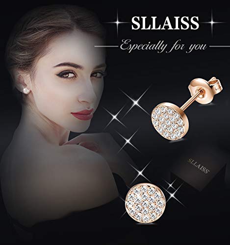 Sllaiss Mini Disc Pave Stud Earrings for Women Girls Made with Swarovski Crystals Minimalist Earrings With Gift Box Rose-gold