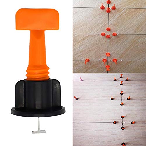 SKEMIX 100pc Reusable Tile Leveler Spacers with Special Wrench - Tile Leveling System for Floor and Wall Construction -T Shape Levelling Shim Flooring Alignment Leveller -Tile Positioning Tools Set